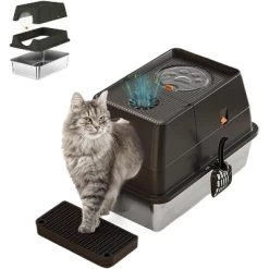 Large Stainless Steel Enclosed Cat Litter Box With Lid, Metal Kitty Litter Box With Flip Cover, Removable Top And Litter Scooper -BlueBuffalo Sales Store GUEST daec39f4 98a5 4c2f 936c 77f6d49ee5dd