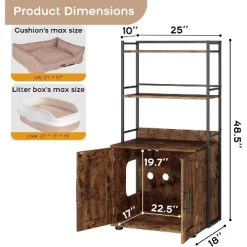 Cat Litter Box Enclosure-3-Tier Cabinet Hides Litter Box, 19.7”W X 17”D X 22.7”H, 150lb Capacity – Multi-Functional Storage For Plants