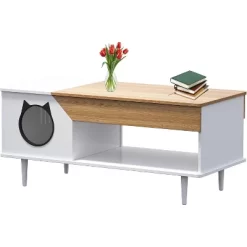 Acekool 45'' Coffee Table With Cat House, Storage Drawer, Rustic Black Table For Living Room, Hidden Litter Box, Cat Door -BlueBuffalo Sales Store GUEST dbb2bbd2 00c0 474b b92d 2888c3c999b9
