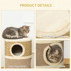 Cesicia 28 Inch Cat Condo, 3 Story Cat Hideaway With Sisal Scratching Pad, Barrel Shaped Small Cat Tree For Indoor Cats, Khaki And Brown -BlueBuffalo Sales Store GUEST dbb3f130 9e19 48ab 8b03 f121467814cf 2