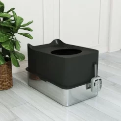 PawHut Stainless Steel Litter Box, High Sided Enclosed Cat Litter Box With Scoop, Top Entrance, Non-slip Pads, Anti-Leakage, Non-Sticky, Black -BlueBuffalo Sales Store GUEST dc11b82c 5370 4cdb b47f 7629e6ccf6c5