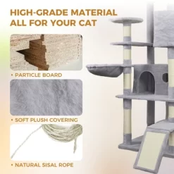 84 In Light Gray Cat Tree Tower With Large Condo Sisal Scratching Post Big Hammock And Top Platform