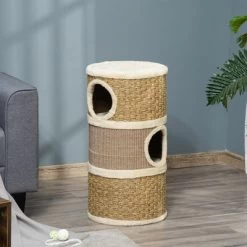 28 Inch Cat Condo, 3 Story Cat Hideaway With Sisal Scratching Pad, Barrel Shaped Small Cat Tree For Indoor Cats, Khaki And Brown -BlueBuffalo Sales Store GUEST dc2b8247 697d 402a b2b3 742824ccf548 1