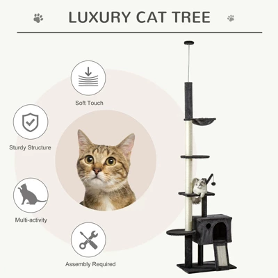 SEVOBAL Huge Cat Tree Kitty Activity Center Floor To Ceiling Cat Climbing Toy With Scratching Post Board, Gray, (23.5"*15.75"*106.25") 2 SEVOBAL Huge Cat Tree Kitty Activity Center Floor To Ceiling Cat Climbing Toy With Scratching Post Board, Gray, (23.5"*15.75"*106.25") - Image 2