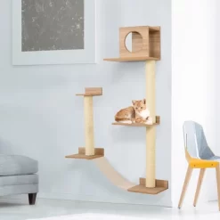 MaseiKar Wall-Mounted Multi-Level Cat Tree Activity Tower With Sisal-Covered Scratching Posts & An Interior Condo Area