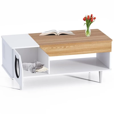 45" Coffee Table Cat Tables With Storage Drawer, Wooden Rustic Coffee Tables With Cat House 2 45" Coffee Table Cat Tables With Storage Drawer, Wooden Rustic Coffee Tables With Cat House - Image 2