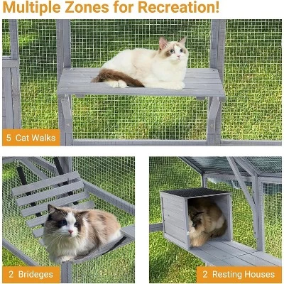 Large Outdoor Cat House, Small Animal Enclosure W/7 Platforms, 2 Resting Box And 2 Bridges, Portable Kitty House With Waterproof & UV Proof Canopy 3 Large Outdoor Cat House, Small Animal Enclosure W/7 Platforms, 2 Resting Box And 2 Bridges, Portable Kitty House With Waterproof & UV Proof Canopy - Image 3