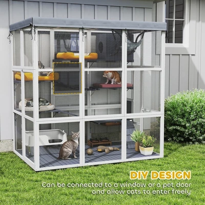 SKYONE Weatherproof Outdoor Catio: Spacious Fir Wood Enclosure With Hammock, Condo, Platforms, 4 SKYONE Weatherproof Outdoor Catio: Spacious Fir Wood Enclosure With Hammock, Condo, Platforms, - Image 4