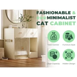 ATJafurn Cat Litter Box Enclosure, 37.4'' Furniture Style Hidden Litter Box Cat Cabinet With Storage For Large Cats White -BlueBuffalo Sales Store GUEST df3a5f40 15c5 4e6c 8797 e8e89b7b5b1e
