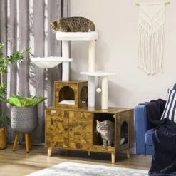 YOOCOZZ PawHut Cat Tree With Litter Box Enclosure, 2-in-1 Cat Tower Litter Box Furniture Indoor, Cat Condo With Hammock And Scratching Posts Pad-Brown -BlueBuffalo Sales Store GUEST dfd73681 f230 43d2 80ed f593d2ceeb01 1