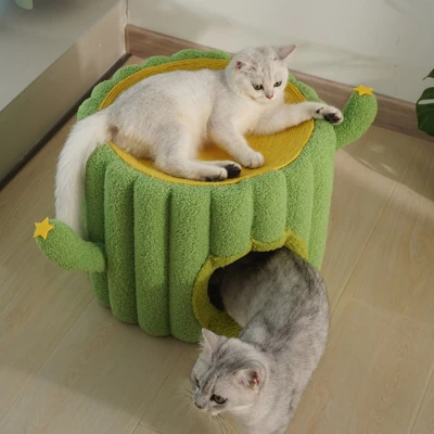 Fairyland™ - Cactus Sisal Bucket Cat Bed - Cute Plush Cat House With Scratching Post For Indoor Cats 1 Fairyland™ - Cactus Sisal Bucket Cat Bed - Cute Plush Cat House With Scratching Post For Indoor Cats