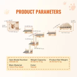 VEVOR Wall Mounted Cat Shelves, Cat Wall Shelves And Perches With Jumping Boards, Nest, Barrier Board & Cat Tree, Beige -BlueBuffalo Sales Store GUEST e09b9083 11b6 4b06 85f2 6f5488cc243d