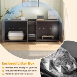 55" Cat Litter Box Enclosure Furniture, 3-in-1 Hidden Litter Cabinet With Barn Doors & Double Rooms For 2 Cats, Wooden Pet Furniture , Brown -BlueBuffalo Sales Store GUEST e15dee34 4e70 4636 bb15 2f18ebde7e58