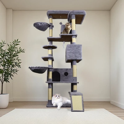 84 In Dark Gray Cat Tree Tower With Large Condo Sisal Scratching Post Big Hammock And Top Platform 2 84 In Dark Gray Cat Tree Tower With Large Condo Sisal Scratching Post Big Hammock And Top Platform - Image 2