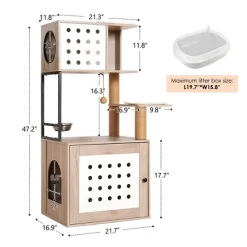 Whisen Cat Tree & Cat Bed With Litter Box Enclosure, Scratching Post, Cat Teaser Ball, Anti-Slip Mat - White+Gray -BlueBuffalo Sales Store GUEST e23ebf51 663f 4cb0 b88d eac4c337391d