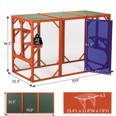 Sevobal Pet Crates And Houses Large Wooden Cat House, Outdoor Cat Cage With Water-proof Asphalt Planks And Cat Perches, Orange, 70.9"*31.5"*44.3" 3 Sevobal Pet Crates And Houses Large Wooden Cat House, Outdoor Cat Cage With Water-proof Asphalt Planks And Cat Perches, Orange, 70.9"*31.5"*44.3" - Image 3