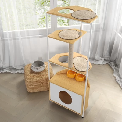 Gulches Must Have Pet Furniture: Corner Cat Tower With Scratching, Condo, And Feeding Station 3 Gulches Must Have Pet Furniture: Corner Cat Tower With Scratching, Condo, And Feeding Station - Image 3