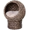 SEVOBAL Handwoven Elevated Cat Bed With Cushion & Stand,Egg Chair Shape Cat Basket Kitty House For Indoor,Brown (16.5"*13"*20.5")