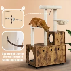 Yaheetech Wooden Litter Box Enclosure With Cat Tree Tower, Rustic Brown/Beige -BlueBuffalo Sales Store GUEST e3a61647 7099 4101 a37f 0939fadd55e4