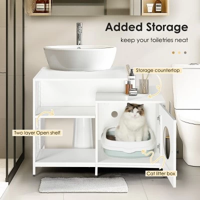 Cat Litter Box Enclosure For Bathroom, Hidden Litter Pet Washroom With Divider, Indoor Cat House For Large Cats-Cuddlewood 2 Cat Litter Box Enclosure For Bathroom, Hidden Litter Pet Washroom With Divider, Indoor Cat House For Large Cats-Cuddlewood - Image 2