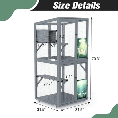 Resenkos 70-Inch Cat Catio, Outdoor Wooden Enclosure With Wheels, Multi-Level Platforms, Lockable Door, Sunroof, Custom Panels, Gray Gray With Pattern 12 Resenkos 70-Inch Cat Catio, Outdoor Wooden Enclosure With Wheels, Multi-Level Platforms, Lockable Door, Sunroof, Custom Panels, Gray Gray With Pattern - Image 12