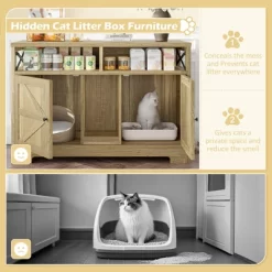 Bella Depot 47''W Cat Litter Box Enclosure Furniture, Double Hidden Litter Box Furniture Cat Washroom, Farmhouse Indoor Cat House End Table -BlueBuffalo Sales Store GUEST e4fe49a6 f91c 4a94 ac1a 67311d3ed088 1