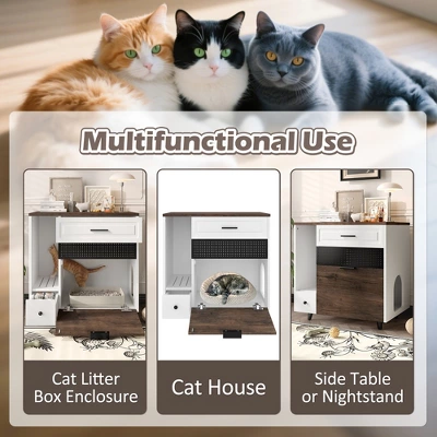 JUJABU Indoor Hidden Cat Litter Box Furniture With 2 Drawers & Door, Cat House End Table For Living Room - White & Brown 6 JUJABU Indoor Hidden Cat Litter Box Furniture With 2 Drawers & Door, Cat House End Table For Living Room - White & Brown - Image 6
