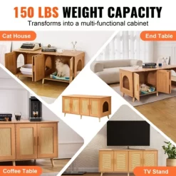 VEVOR Cat Litter Box Enclosure For 2 Cats, Litter Box Furniture Hidden With Rattan Decorated Doors, Wooden Cat Box Cabinet, Natural -BlueBuffalo Sales Store GUEST e5c300ff 4831 4bd6 ad0f c51c3d8ab633