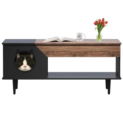 45" Coffee Table Cat Tables With Storage Drawer, Wooden Rustic Coffee Tables With Cat House 9 45" Coffee Table Cat Tables With Storage Drawer, Wooden Rustic Coffee Tables With Cat House - Image 9