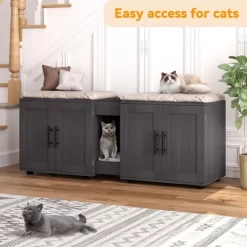 55" Cat Litter Box Enclosure Furniture, 3-in-1 Hidden Litter Cabinet With Barn Doors & Double Rooms For 2 Cats, Wooden Pet Furniture , Brown -BlueBuffalo Sales Store GUEST e6643dcc 1b89 4141 8368 13aaaf841193