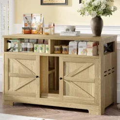 SEVOBAL Pet Crates And Houses Hidden Dual Door Litter Cabinet Multi Function Pet Furniture Easy Assembly, Brown, 47"*13.7"*29"