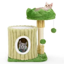 FURNIinspire Pet Tower Indoor Cat Tree Cat Tower Cozy Cat Apartment, Cat Condo With Sisal Grab Post, Shake Ball, Multicolored, 16.5"*12"*21.5"