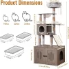 2-in-1 Cat Tower With Multiple Platforms, 66.9in Tall Hidden Washroom Litter Box Enclosure With Cat Tree, Wooden Cat Condo With Scratching Post, Gray