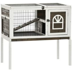Resenkos Rabbit Hutch, Duck Cage Hutch,Rabbit Coop,Wood Rabbit Hutch, Elevated Guinea Pig Cage With Run, Coffee