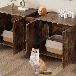 Cat Litter Box Enclosure With Removable Tray, Storage Cabinet & Easy Entry For A Tidy, Odor-Free Home