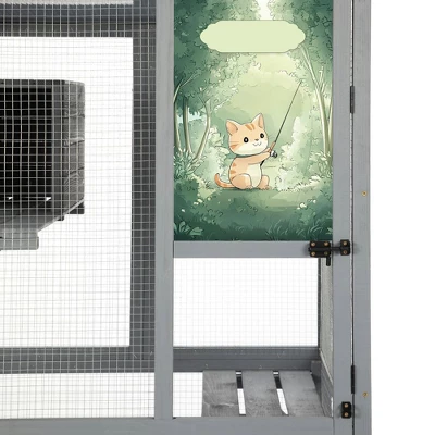 Resenkos 70-Inch Cat Catio, Outdoor Wooden Enclosure With Wheels, Multi-Level Platforms, Lockable Door, Sunroof, Custom Panels, Gray Gray With Pattern 3 Resenkos 70-Inch Cat Catio, Outdoor Wooden Enclosure With Wheels, Multi-Level Platforms, Lockable Door, Sunroof, Custom Panels, Gray Gray With Pattern - Image 3