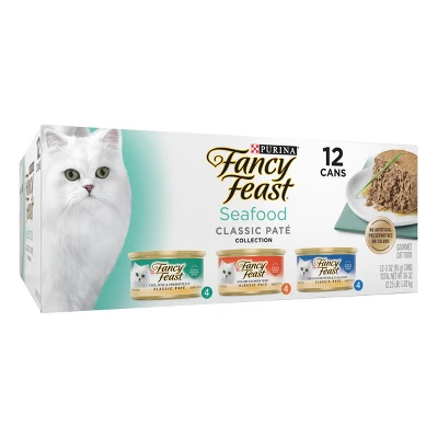 Purina Fancy Feast Classic Paté Gourmet Tuna, Fish, Shrimp And Salmon Flavor Variety Pack Wet Cat Food - 3oz/12ct 3 Purina Fancy Feast Classic Paté Gourmet Tuna, Fish, Shrimp And Salmon Flavor Variety Pack Wet Cat Food - 3oz/12ct - Image 3