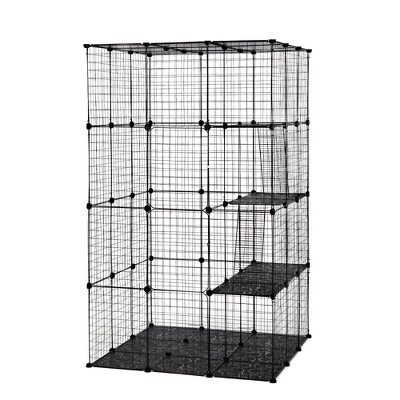 DOMETOUR 3-Tier Wire Cat Cage, Large Kennels Playpen With 3 Platforms, 3 Ramp Ladders And 4 Doors, 42" X 42" X 72", Black 2 DOMETOUR 3-Tier Wire Cat Cage, Large Kennels Playpen With 3 Platforms, 3 Ramp Ladders And 4 Doors, 42" X 42" X 72", Black - Image 2