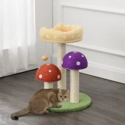 Pixie 3-Tier Cottage Sisal Mushroom Cat Tree With Scratching Posts, Napping Perch, And Dangling Bell Toy