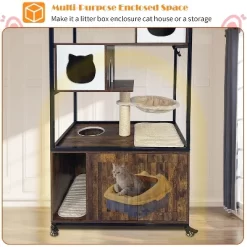 Litter Box Cabinet, Cat Tree With Litter Box Enclosure, Wooden Metal Frame Hidden Cat Washroom On Wheels With Hammock, Scratching Mat & Post -BlueBuffalo Sales Store GUEST e8c1c8d6 205c 49c2 b56e 7b5b7e663a90 1