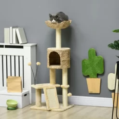 FURNIinspire 45" Cat Tree For Indoor Cats, Tower With Scratching Posts, Ramp, Condo, Toy Balls, Platforms, Bed, Ramp, Beige, 17.75"*15.75"*45.75" -BlueBuffalo Sales Store GUEST e8c32c3c 6d10 4c32 9320 5a628375878e