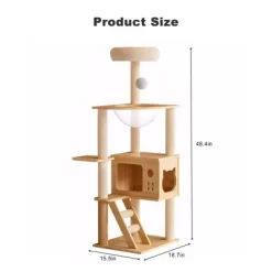 Kumasinova 48.8" Modern Cat Tree With Acrylic Hammock,Multi-Level Cat Tower With Scratching Post,Cat Tree Tower For Indoor Cats,Natural+White