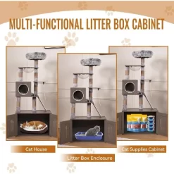 2-in-1 Cat Tower With Multiple Platforms, 66.9in Tall Hidden Washroom Litter Box Enclosure With Cat Tree, Wooden Cat Condo With Scratching Post, Gray 12 2-in-1 Cat Tower With Multiple Platforms, 66.9in Tall Hidden Washroom Litter Box Enclosure With Cat Tree, Wooden Cat Condo With Scratching Post, Gray -BlueBuffalo Sales Store GUEST e9529fb3 1fd6 4de9 9e52 dc848f6769e0