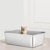 VEVOR Cat Litter Box, 8 Inches Deep, XL Extra Large Stainless Steel Cat Litter Box With Scoop, Wide Filtering Foot Board & High Sides