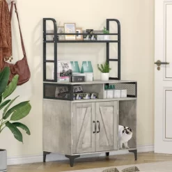 Wood Cat Litter Box Enclosure With Shelves And Doors, Hidden Cat Washroom Storage,Grey -BlueBuffalo Sales Store GUEST e9affa26 27e9 4407 85e4 18ea2ea91e9b