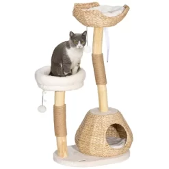 PawHut Cat Tree For Indoor Cats, 41" Cat Tower With Wooden Cat Scratching Posts, Cat Condo, Cat Beds & Toy Balls, Cream White -BlueBuffalo Sales Store GUEST e9f4b5f4 6785 4907 8ca9 d45b2f451300