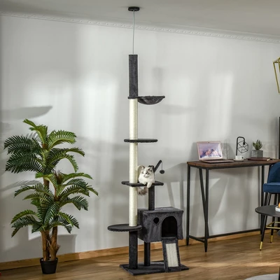 SEVOBAL Huge Cat Tree Kitty Activity Center Floor To Ceiling Cat Climbing Toy With Scratching Post Board, Gray, (23.5"*15.75"*106.25") 5 SEVOBAL Huge Cat Tree Kitty Activity Center Floor To Ceiling Cat Climbing Toy With Scratching Post Board, Gray, (23.5"*15.75"*106.25") - Image 5