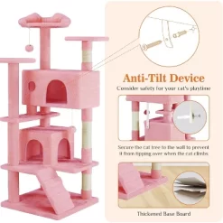 Gulches 54 "Cat Tree Tower - Multi-level With Sisal Grab Post, Indoor Apartment With Ladder, Plush Toys, Rest And Play