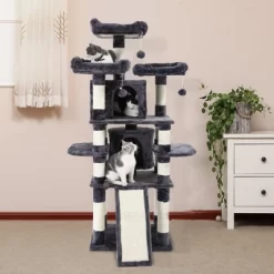FEANDREA 67-Inch Multi-Level Cat Tree For Large Cats, With Cozy Perches, Stable, Smoky Gray