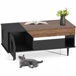 Acekool 45'' Coffee Table With Cat House, Storage Drawer, Rustic Black Table For Living Room, Hidden Litter Box, Cat Door -BlueBuffalo Sales Store GUEST ebfab64a 6b7b 4805 9f0c 164c7cb30c19